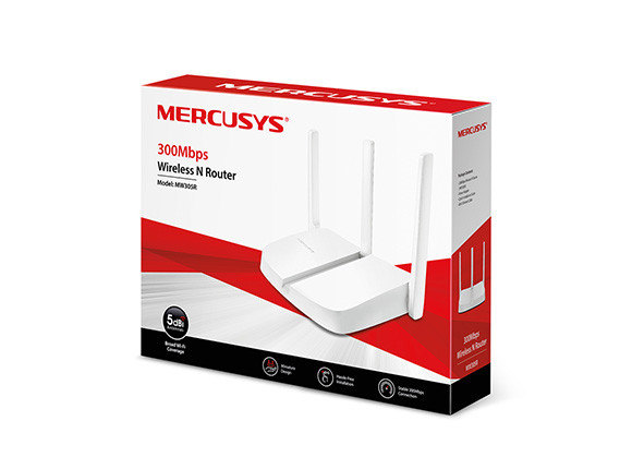 Безжичен рутер Mercusys MW305R, 300Mbps 2.4GHz - 4