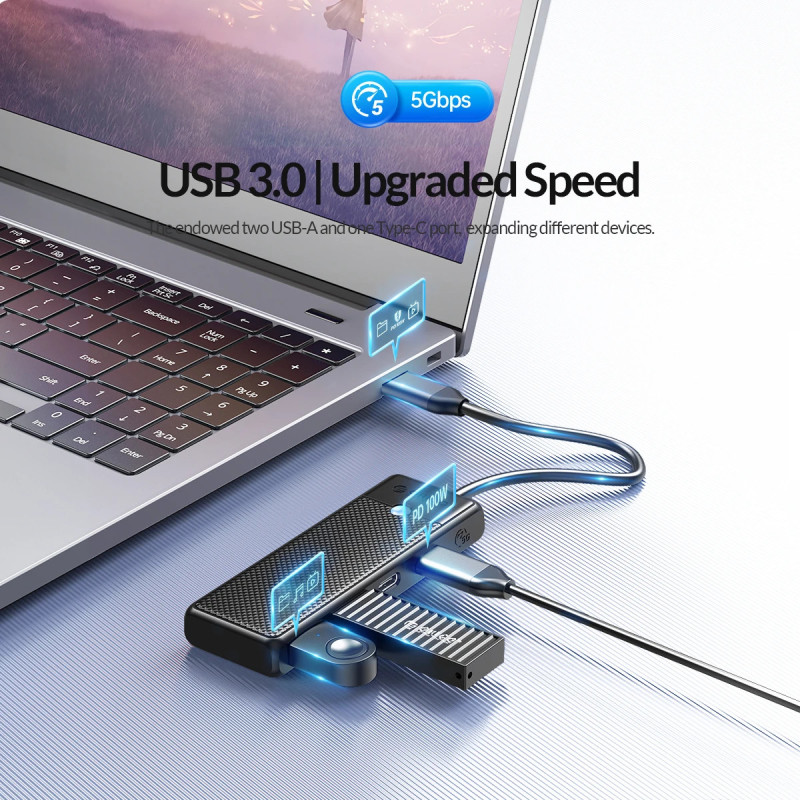 USB хъб Orico PAPW2AC-C3-05-BK, 2x USB 3.0 + 2x USB-C 3.1 - PAPW2AC-C3-05-BK-EP - 12