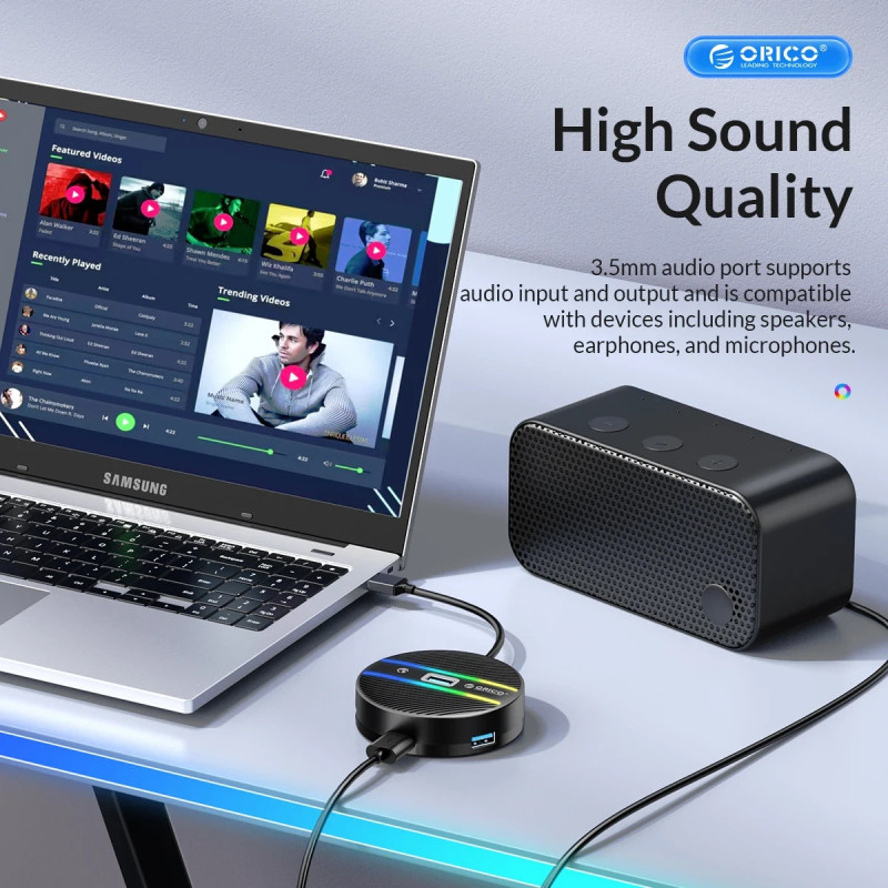 USB хъб Orico YS4-C3-03-WH, 4 порта USB 3.0, аудио/микрофон жак 3.5мм- YS4-C3-03-WH-BP - 5