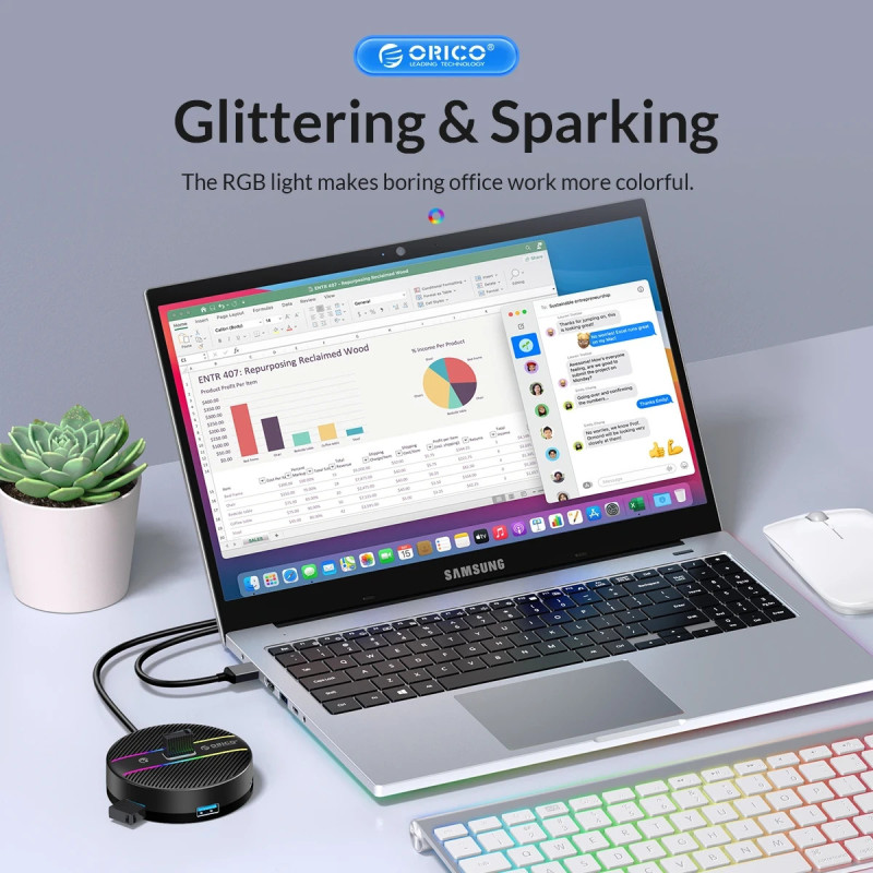 USB хъб Orico YS4-C3-03-WH, 4 порта USB 3.0, аудио/микрофон жак 3.5мм- YS4-C3-03-WH-BP - 11