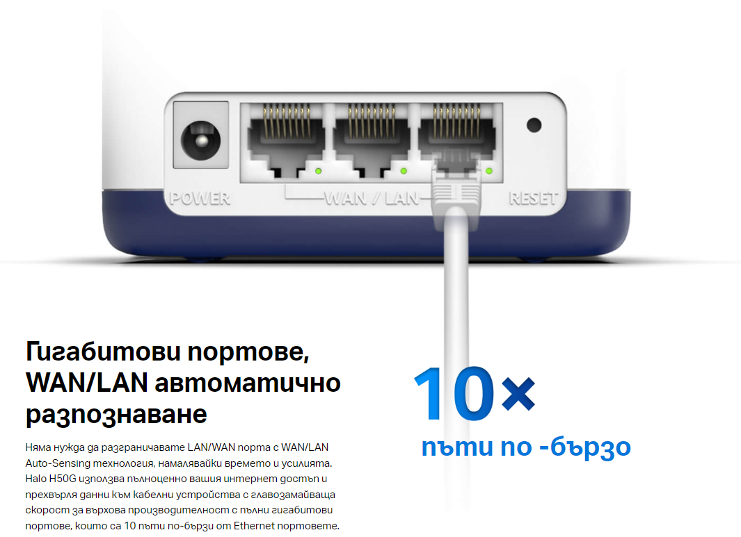 Безжична Wi-Fi Mesh система Mercusys Halo H50G (2-pack), AC1900, 2.4GHz 600Mbps, Вътрешни антени - 15