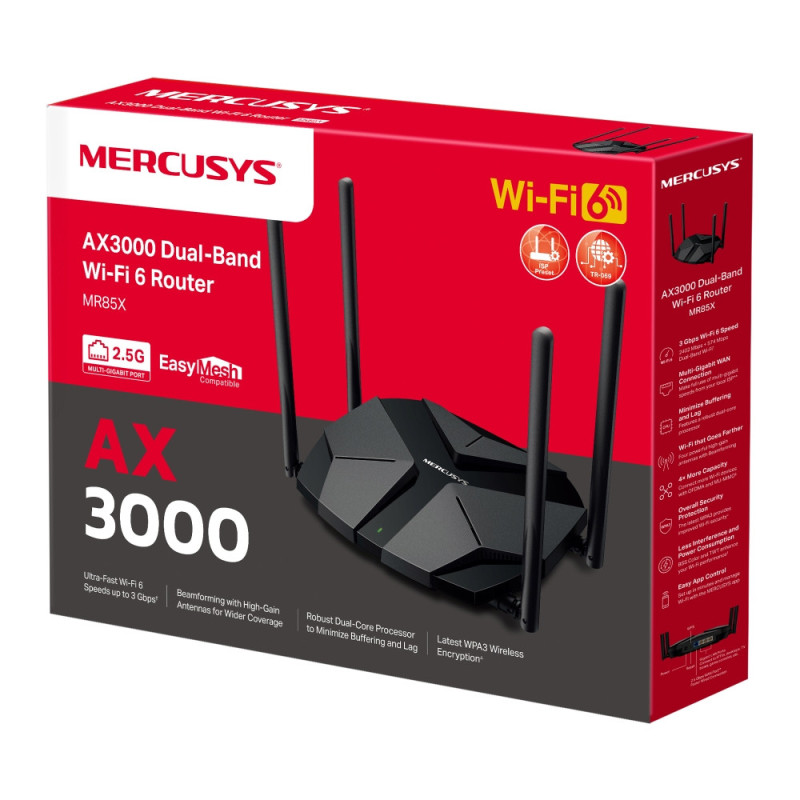 Двубандов Wi-Fi 6 рутер Mercusys MR85X, AX3000, 802.11ax - 11