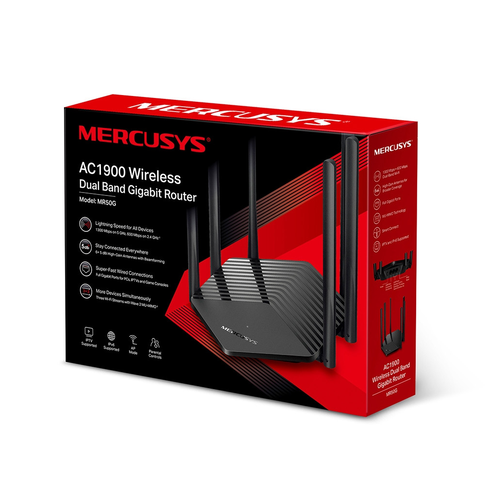 Безжичен рутер Mercusys MR50G, Dual-Band AC1900, 2× Gigabit LAN - 3