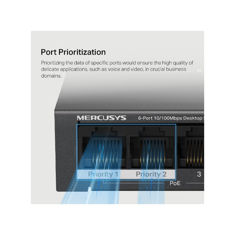 Мрежов комутатор Mercusys MS106LP, 6 портa 10/100 Mbps с 4 PoE+ - 8