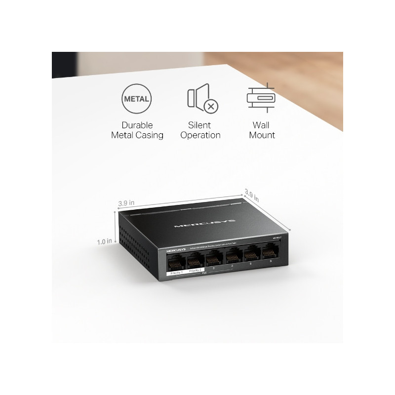 Мрежов комутатор Mercusys MS106LP, 6 портa 10/100 Mbps с 4 PoE+ - 10