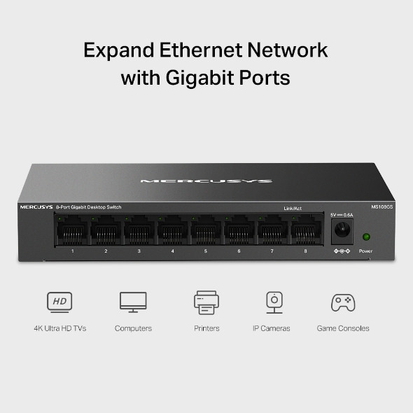 Мрежов комутатор Mercusys MS108GS, 8 портова, 1Gbps - 2