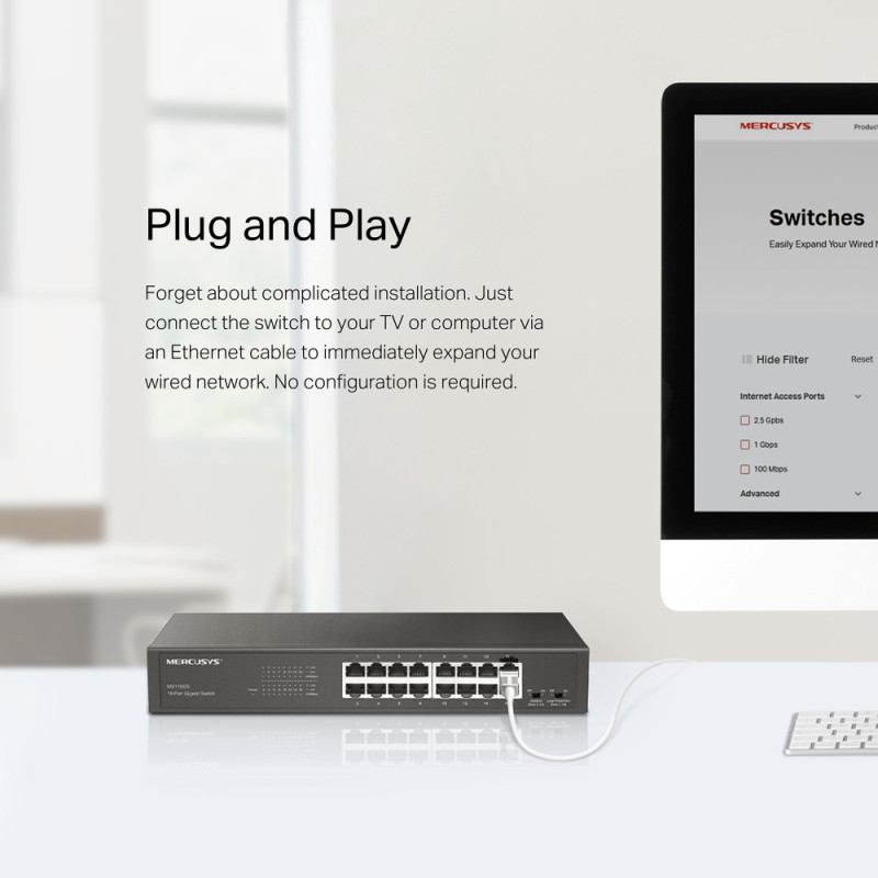 Мрежов комутатор Mercusys MS116GS, 16-портов Gigabit - 7