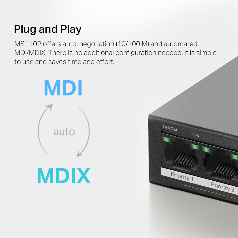 Мрежов комутатор Mercusys MS110P, 10x Gigabit Ethernet портове, Desktop/Rackmount - 8