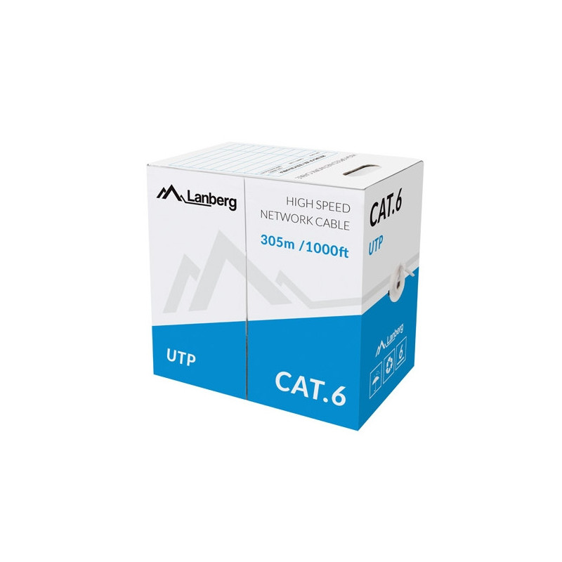 LAN кабел Lanberg CAT.6 UTP, 305m solid CCA Grey - LCU6-10CC-0305-S - 1