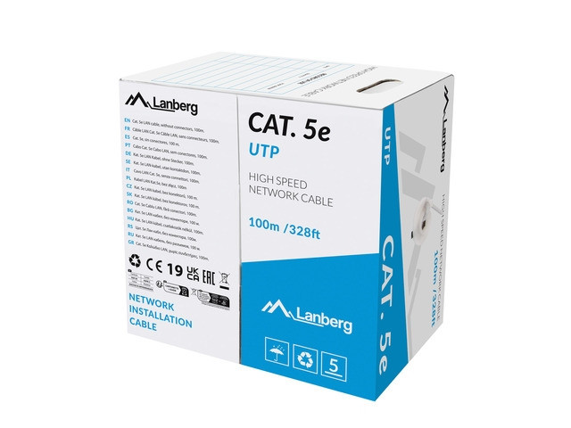 Мрежов кабел Lanberg Cat.5e UTP, 100m, solid Cu, Grey - LCU5-12CU-0100-S - 1