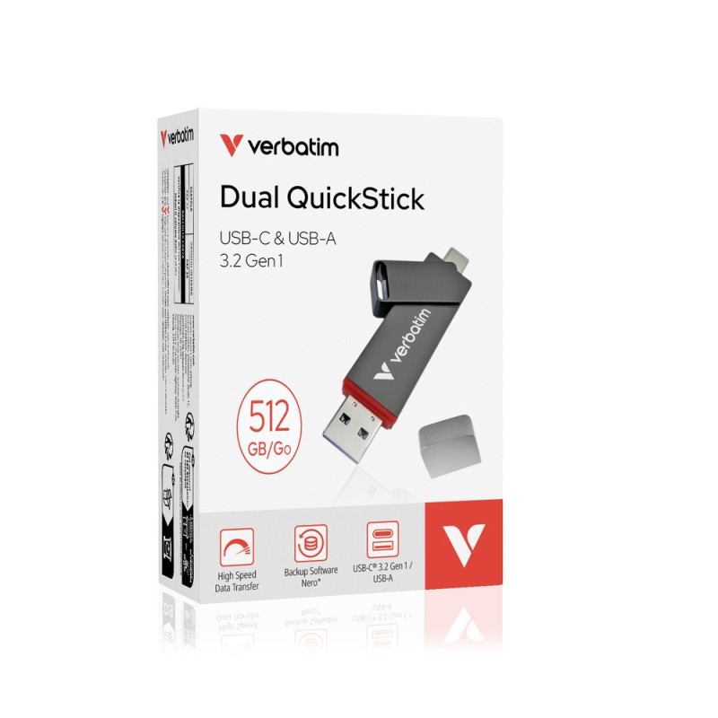 Външен SSD диск Verbatim Dual QuickStick, 512GB USB 3.2 Gen 1 - 32042 - 5