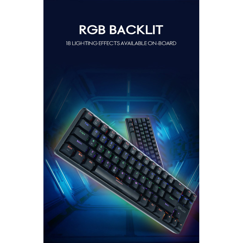 Bluetooth механична нископрофилна геймърска клавиатура DELUX KM32, Brown switch, RGB LED, Bluetooth 5.0 - 5