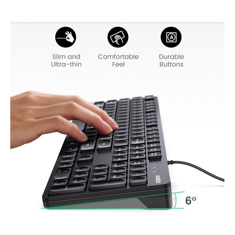 Клавиатура Ugreen KU004, Мембранна, USB, БДС Кирилизация, 1.5m - 45205 - 2