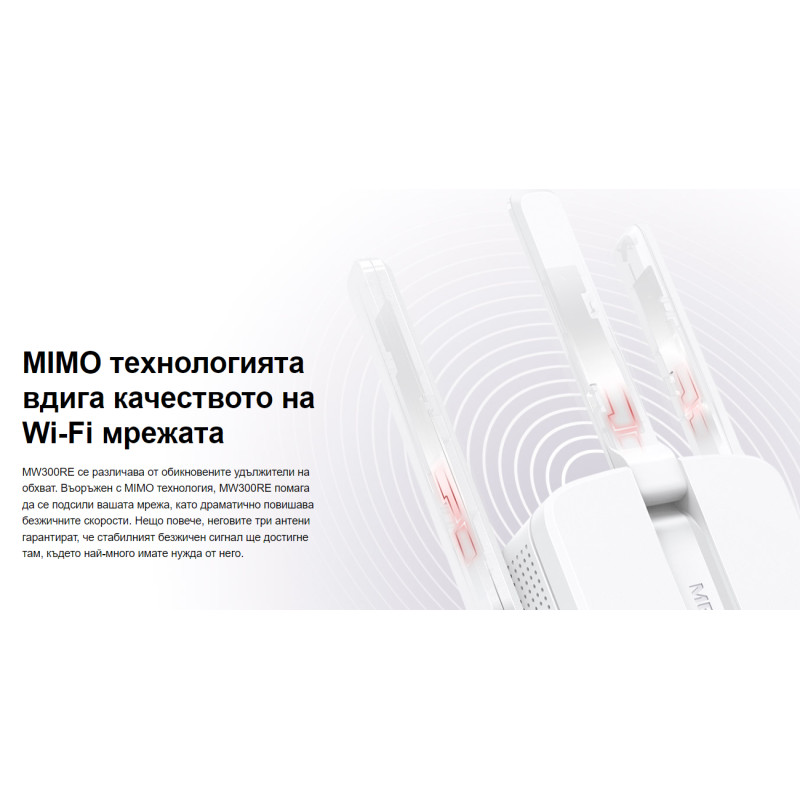 Wi-Fi удължител Mercusys MW300RE, 300 Mbps 2.4 GHz - 6