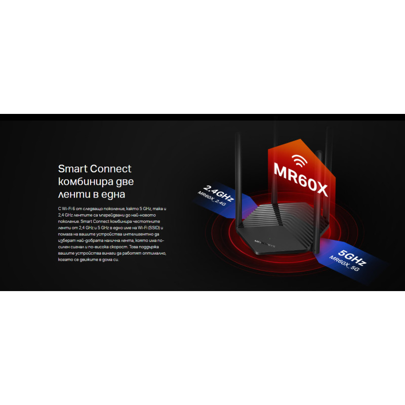 WiFi рутер Mercusys MR60X, 2-лентов WiFi 6 AX1500 - 11