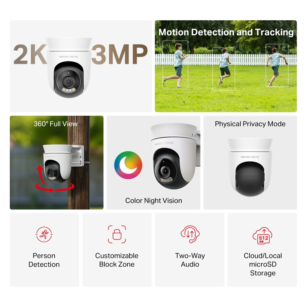 Външна охранителна Wi-Fi камера Mercusys MC510 Pan/Tilt - 2