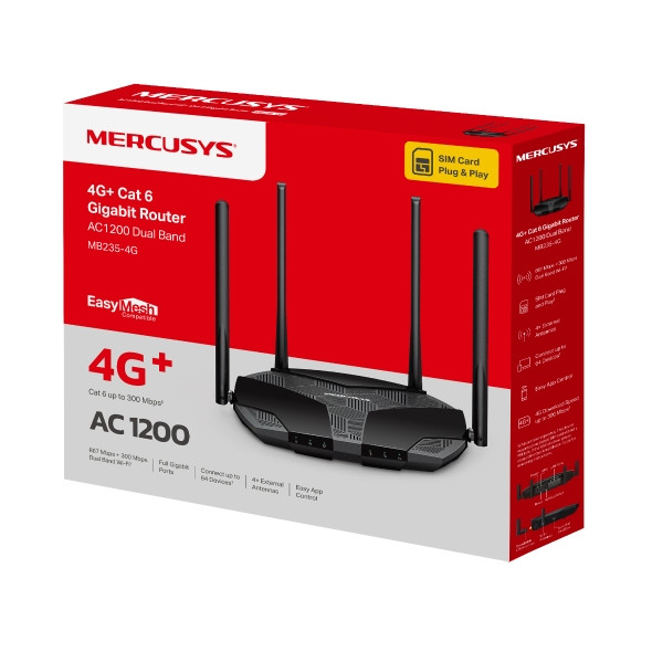 Безжичен рутер Mercusys MB235-4G, 4G+ Cat6, AC1200, Dual Band, Gigabit  - 11