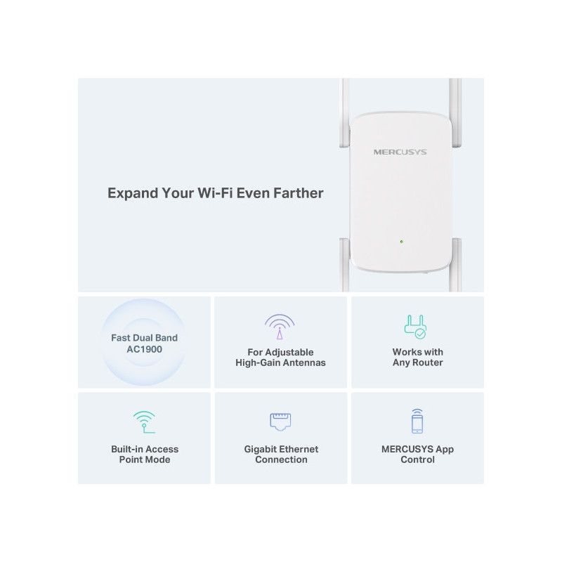 Удължител на обхват Mercusys ME50G, AC1900, 5GHz, 4 външни антени - 2