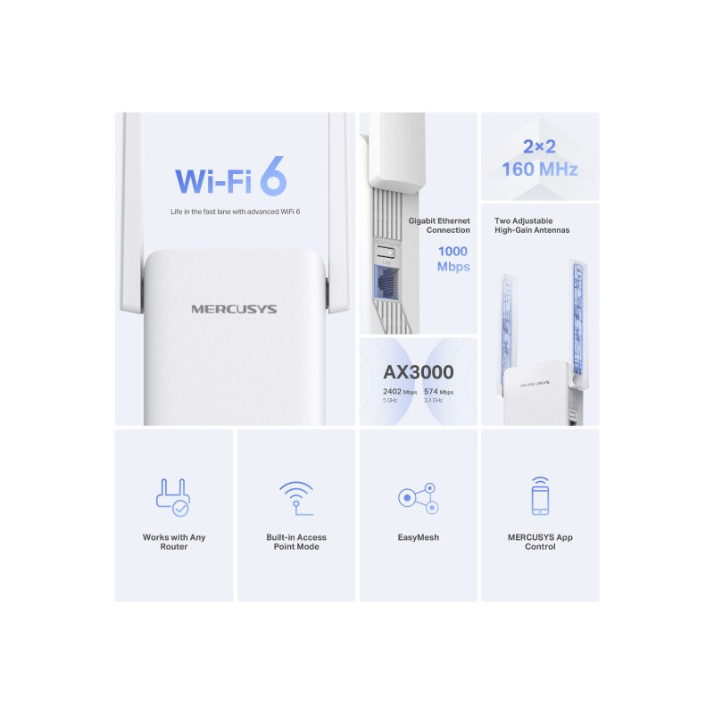 Удължител на обхват Mercusys ME80X AX3000 - 3