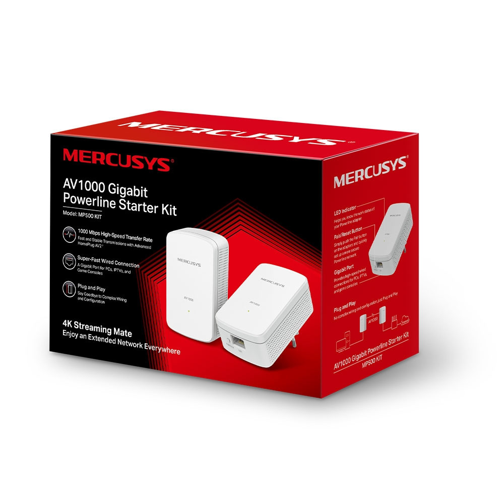 Powerline адаптер MERCUSYS MP500 KIT, AV1000, 300m обхват - 4