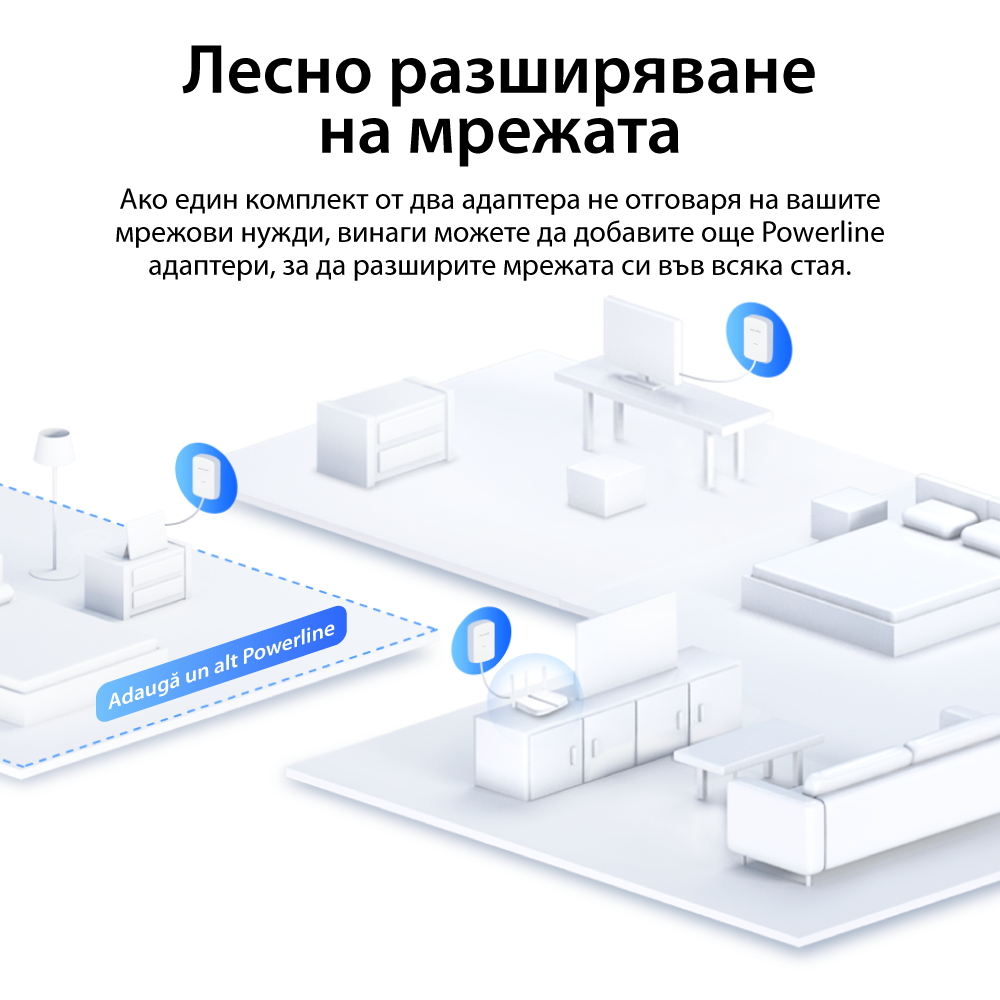 Powerline адаптер MERCUSYS MP500 KIT, AV1000, 300m обхват - 8
