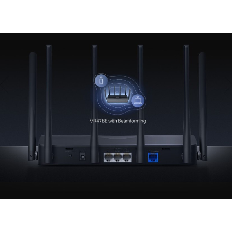 Wi-Fi рутер Mercusys MR47BE, 3-лентов Wi-Fi 7, 6× Fixed Omni-Directional Antennas, 3× 2.5 Gbps LAN портове - 2