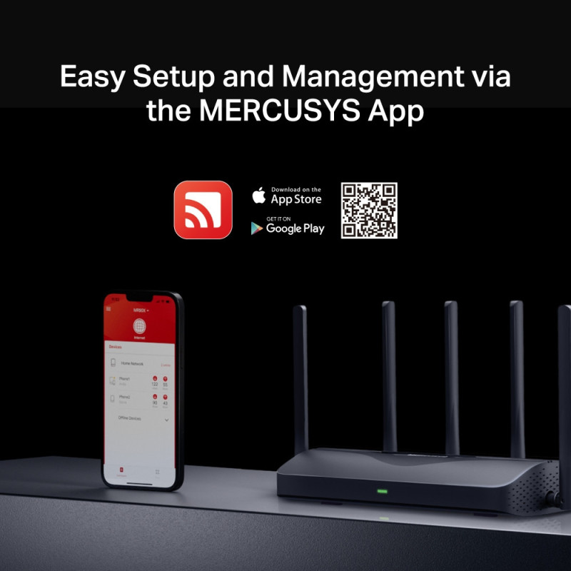 Wi-Fi рутер Mercusys MR47BE, 3-лентов Wi-Fi 7, 6× Fixed Omni-Directional Antennas, 3× 2.5 Gbps LAN портове - 5