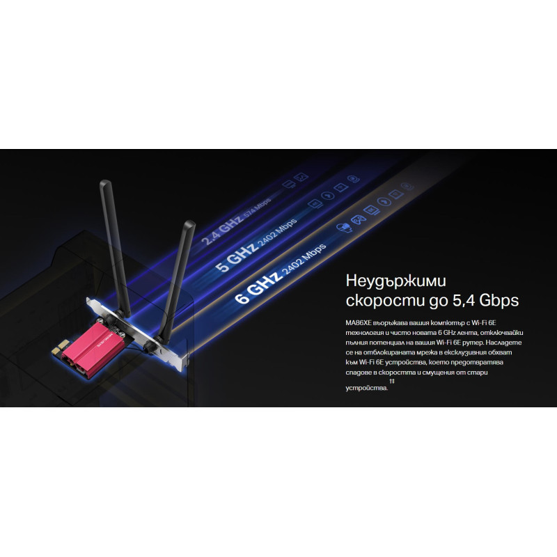 Безжичен адаптер MERCUSYS MA86XE, Wi-Fi 6E AXE5400 Bluetooth 5.3 - 6