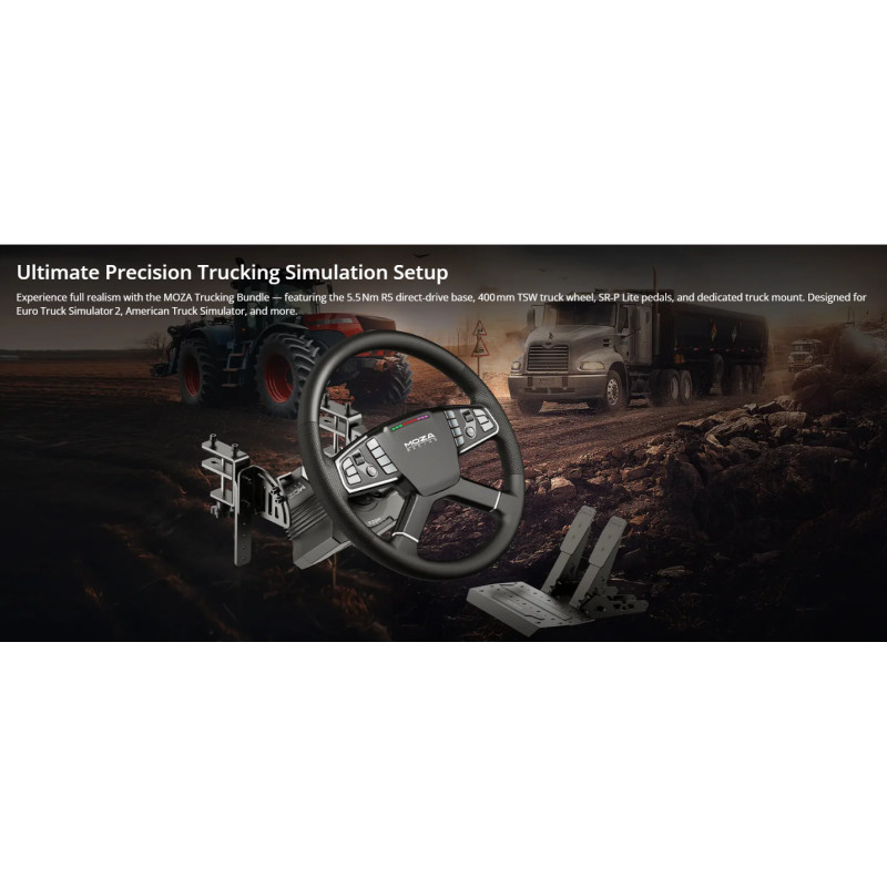 Геймърски волан MOZA Racing R5 Trucking Bundle, Черен, С кабел, PC съвместимост, Вибрации, Авиационна алуминиева сплав - RS071 - 2