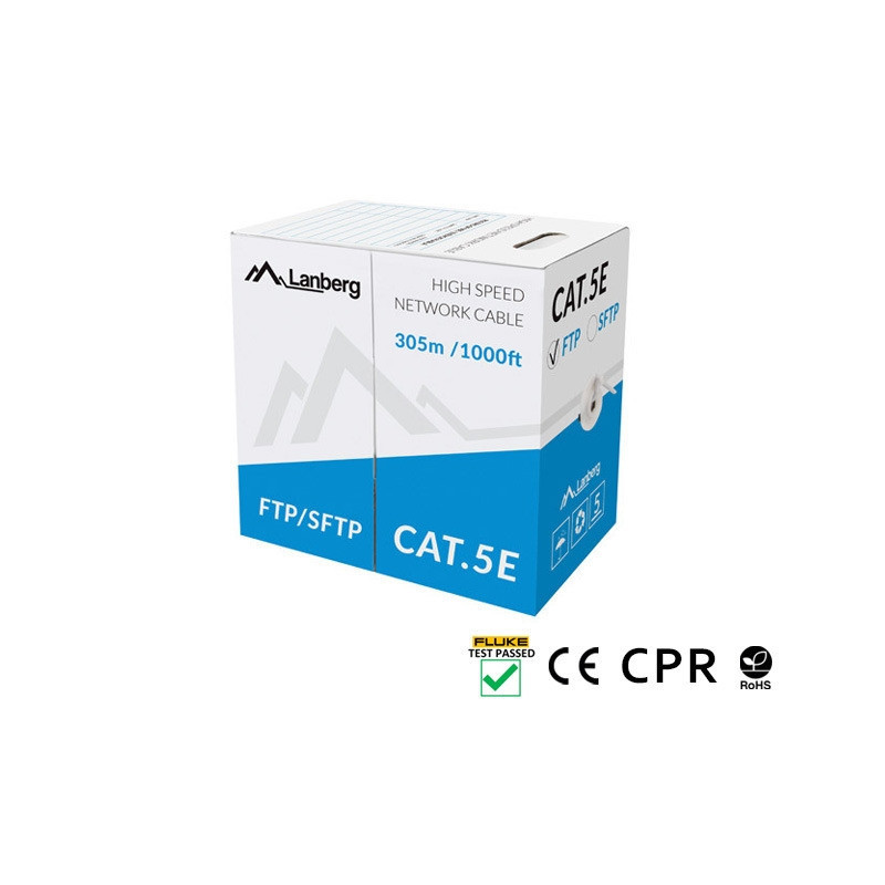 Кабел Lanberg Cat. 5e S/FTP, 305m, Solid Cu, Grey - LCS5-11CU-0305-S - 1