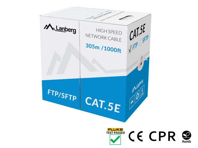 Кабел Lanberg Cat. 5e S/FTP, 305m, Solid Cu, Grey - LCS5-11CU-0305-S - 1
