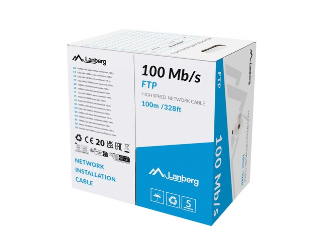 Кабел Lanberg FTP Cat5e, 100m екранирана CCA сива - LCF5-11CC-0100-S - 1