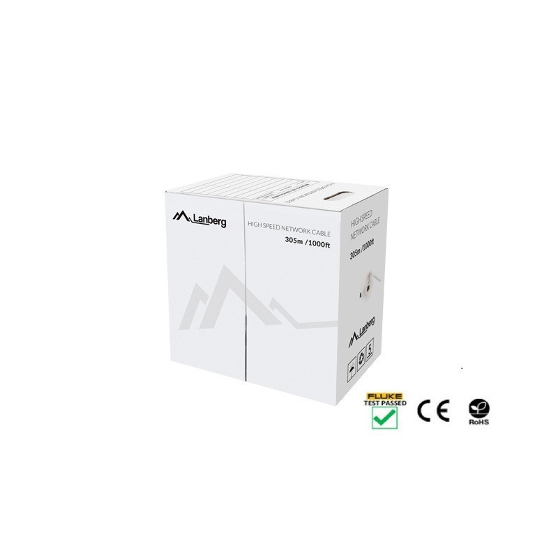 Мрежов кабел Lanberg Cat.5e UTP 305m, твърд мед, черен - LCU5-12CU-0305-BK - 1
