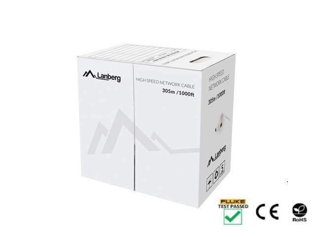 Мрежов кабел Lanberg Cat.5e UTP 305m, твърд мед, черен - LCU5-12CU-0305-BK - 1