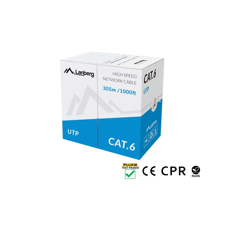 Кабел Lanberg CAT.6 UTP, 305m solid Cu grey - LCU6-11CU-0305-S - 1