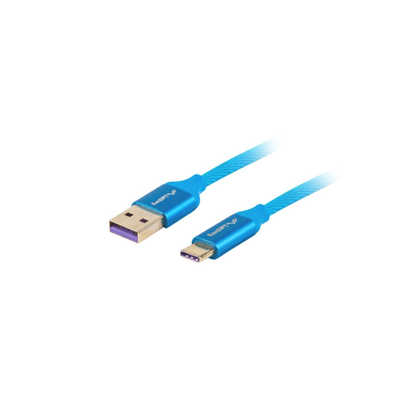 USB кабел Lanberg, USB-C (M) към USB-A (M) 2.0, 1m, син, 5A - CA-USBO-21CU-0010-BL - 1