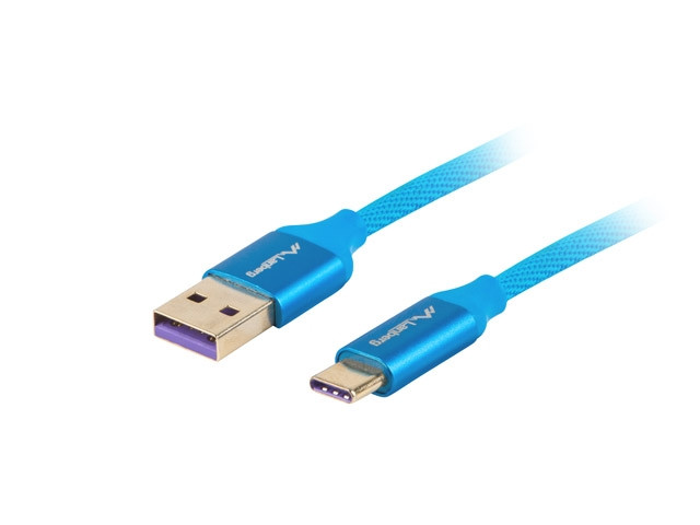 USB кабел Lanberg, USB-C (M) към USB-A (M) 2.0, 1m, син, 5A - CA-USBO-21CU-0010-BL - 1