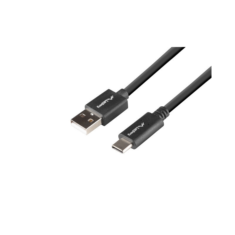 Кабел Lanberg USB-C към USB-A 2.0, 1m, черен - CA-USBO-15CU-0010-BK - 1