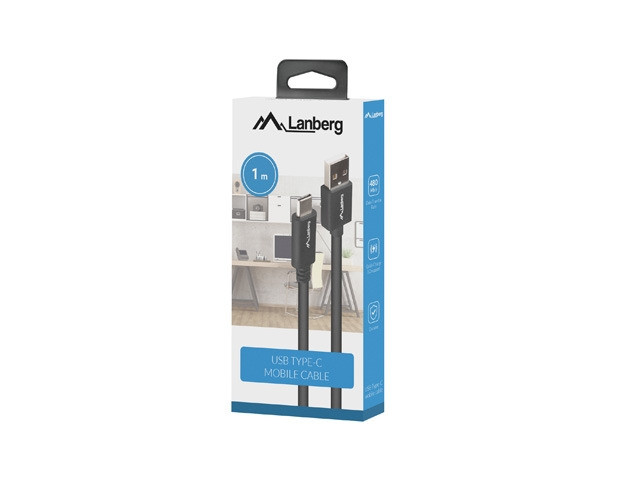Кабел Lanberg USB-C към USB-A 2.0, 1m, черен - CA-USBO-15CU-0010-BK - 5
