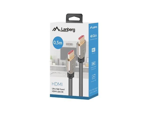 HDMI кабел Lanberg, HDMI-A 2.1 male/male, 8K 60Hz, 0.5m, черен - CA-HDMI-30CU-0005-BK - 3