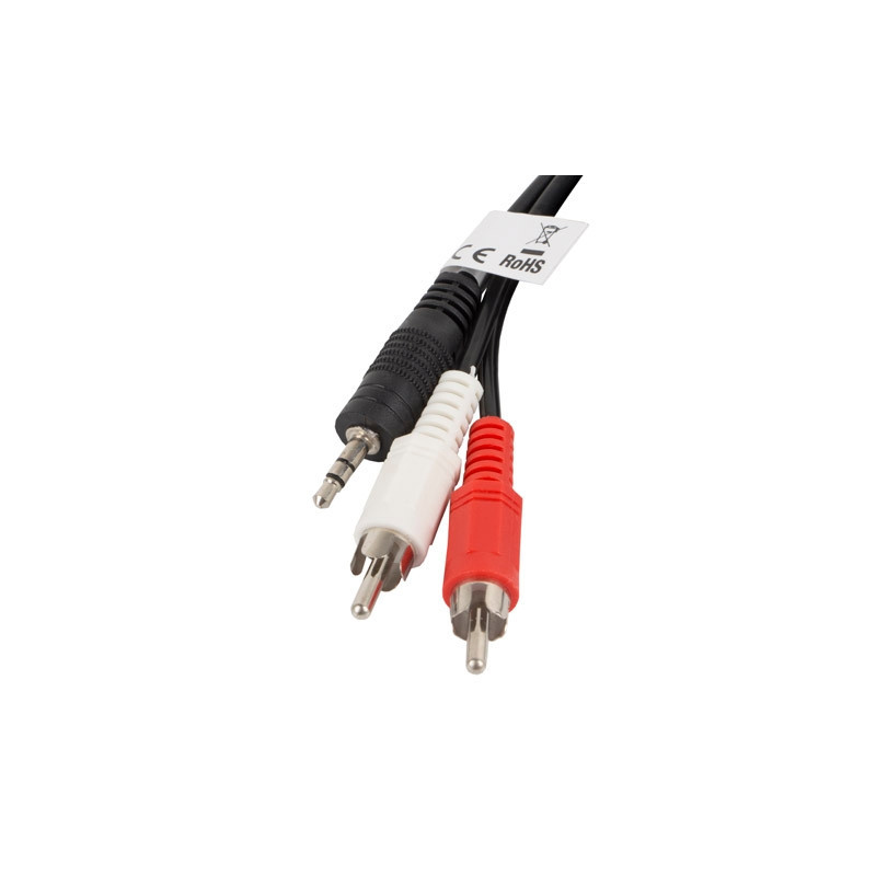 Аудио кабел Lanberg, Mini Jack 3.5mm към 2x RCA, 2m, черен - CA-MJRC-10CC-0020-BK - 1