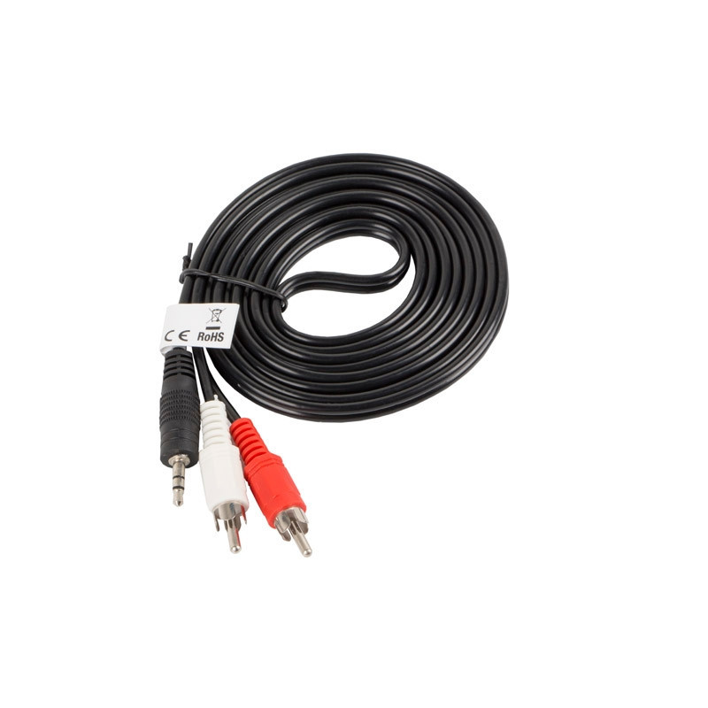 Аудио кабел Lanberg, Mini Jack 3.5mm към 2x RCA, 2m, черен - CA-MJRC-10CC-0020-BK - 2