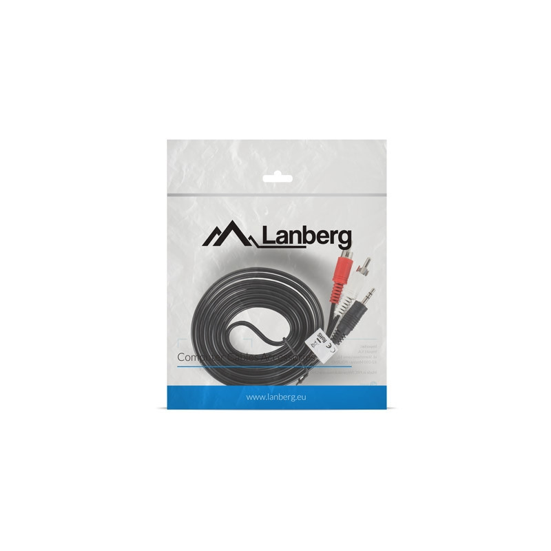 Аудио кабел Lanberg, Mini Jack 3.5mm към 2x RCA, 2m, черен - CA-MJRC-10CC-0020-BK - 3