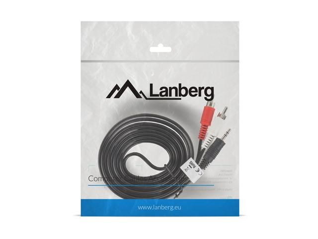 Аудио кабел Lanberg, Mini Jack 3.5mm към 2x RCA, 2m, черен - CA-MJRC-10CC-0020-BK - 3