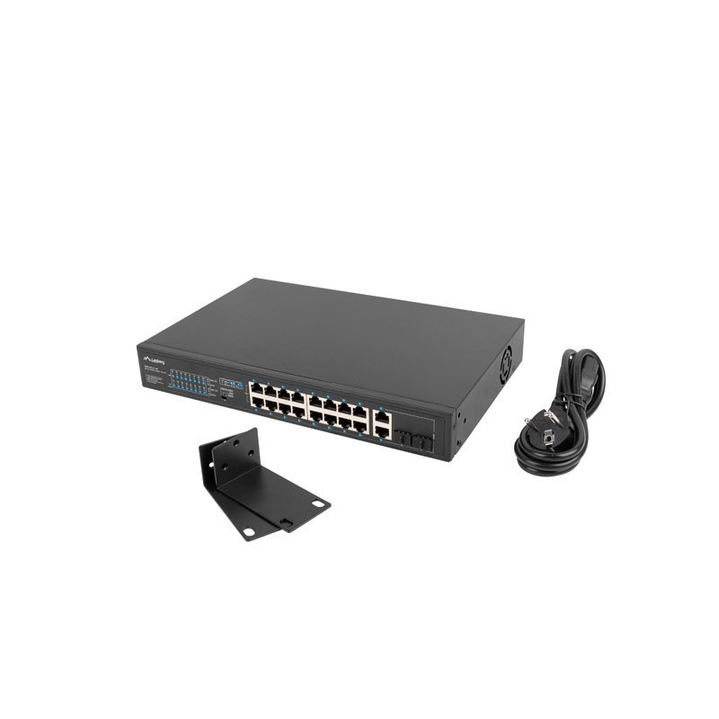Комутатор Lanberg RSFE-16P-2C-150, 16x 100Mb PoE+/2x 1Gb Uplink/1x SFP, 150W - 1