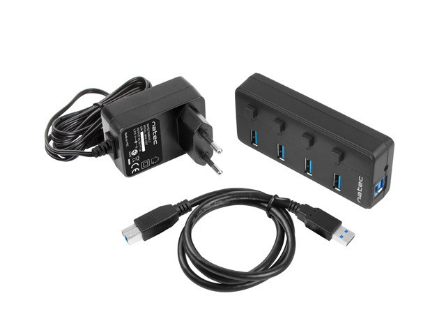 USB хъб Natec Mantis 2, 4 порта USB 3.0 Type-A, захранване USB-B 230V - NHU-1557 - 1
