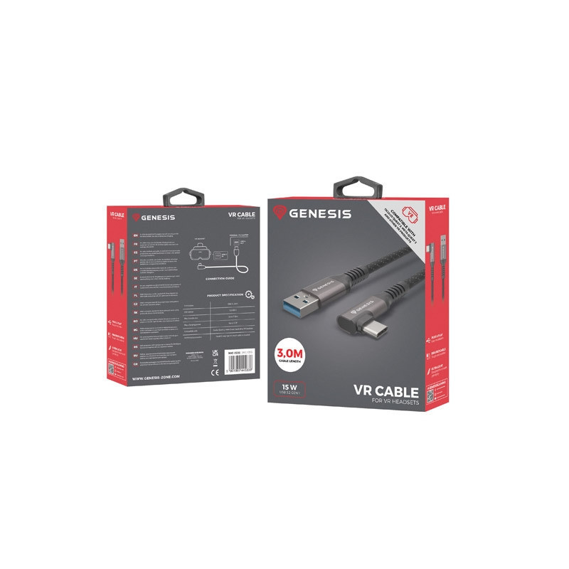 Кабел Genesis USB-C към USB-A, 3м, 5Gb/s, PD 15W, Черен - NVC-2220 - 6