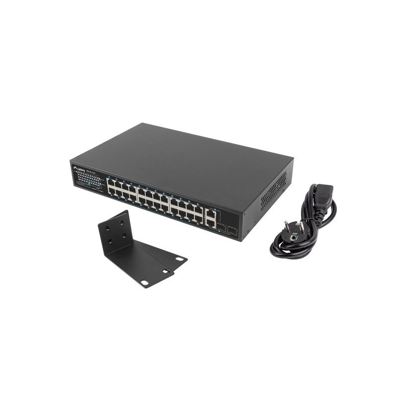 Мрежов комутатор Lanberg, 24x 100Mbps PoE+/2x SFP Gigabit, 360W, Rack 19" - RSFE-24P-2C-360 - 1