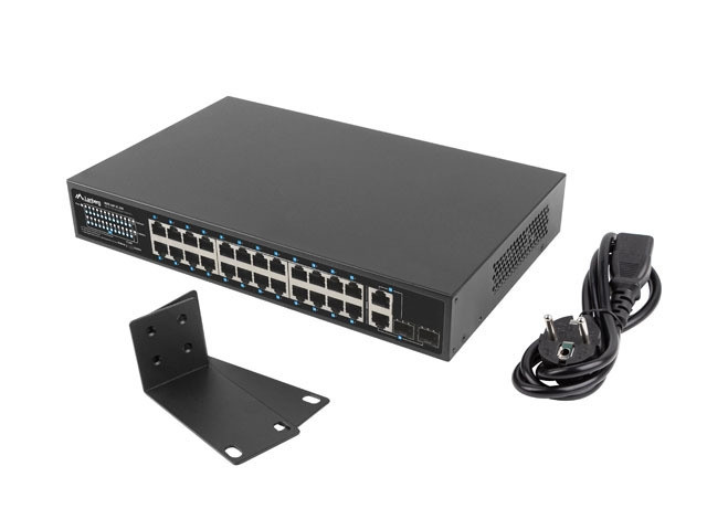 Мрежов комутатор Lanberg RSFE-24P-2C-250, 24x 100MB PoE+/2x SFP Combo, Rack 19", 250W - 1