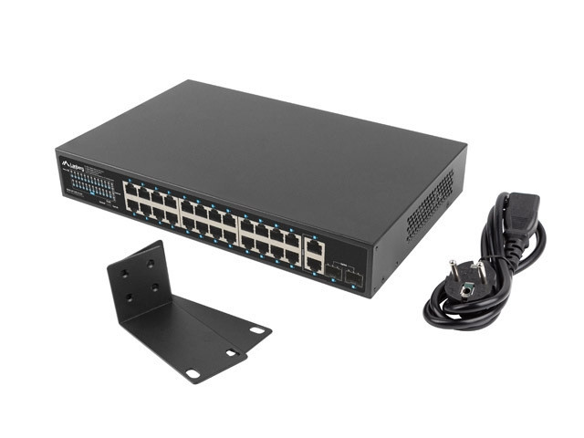 Мрежов комутатор LANBERG, 24x 1GB PoE+/2x GB SFP, 250W, Rack 19" - RSGE-24P-2GE-2S-250 - 1